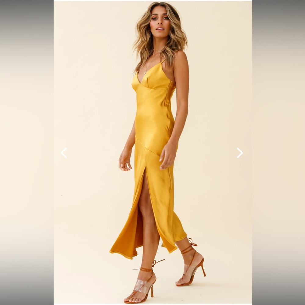 Selfie Leslie Downtown Cami Strap Front Split Midi Dress